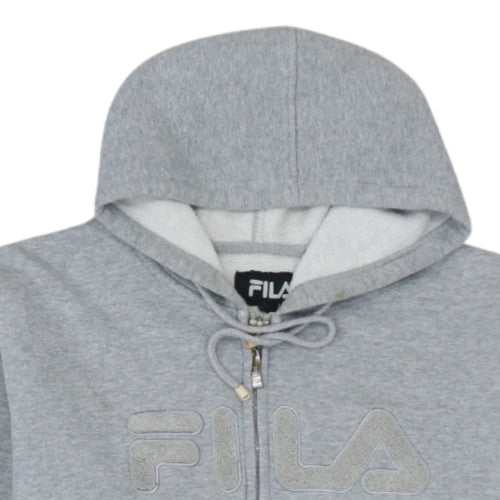 Fila Mens Grey Full Zip Hoodie L Logo Sports Cotton Blend Sweatshirt