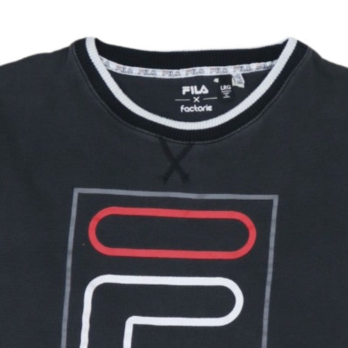 FILA Mens Black Large Crew Neck Logo Pullover Sweatshirt