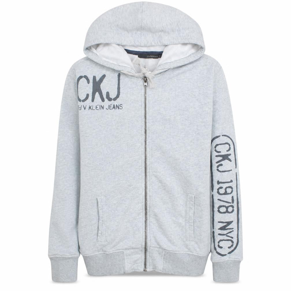 Calvin Klein Jeans Men's Grey Full Zip Hoodie Size M Logo Jersey