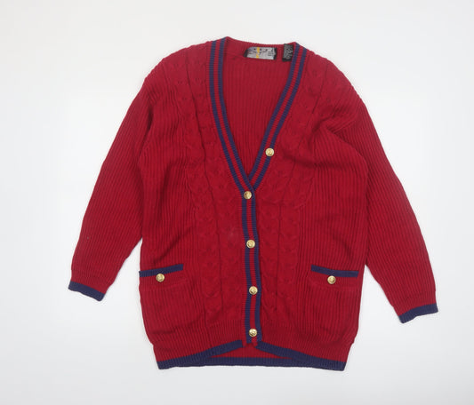 Chaus Sport Women's Red Cable-Knit Cardigan M V-Neck Button Front