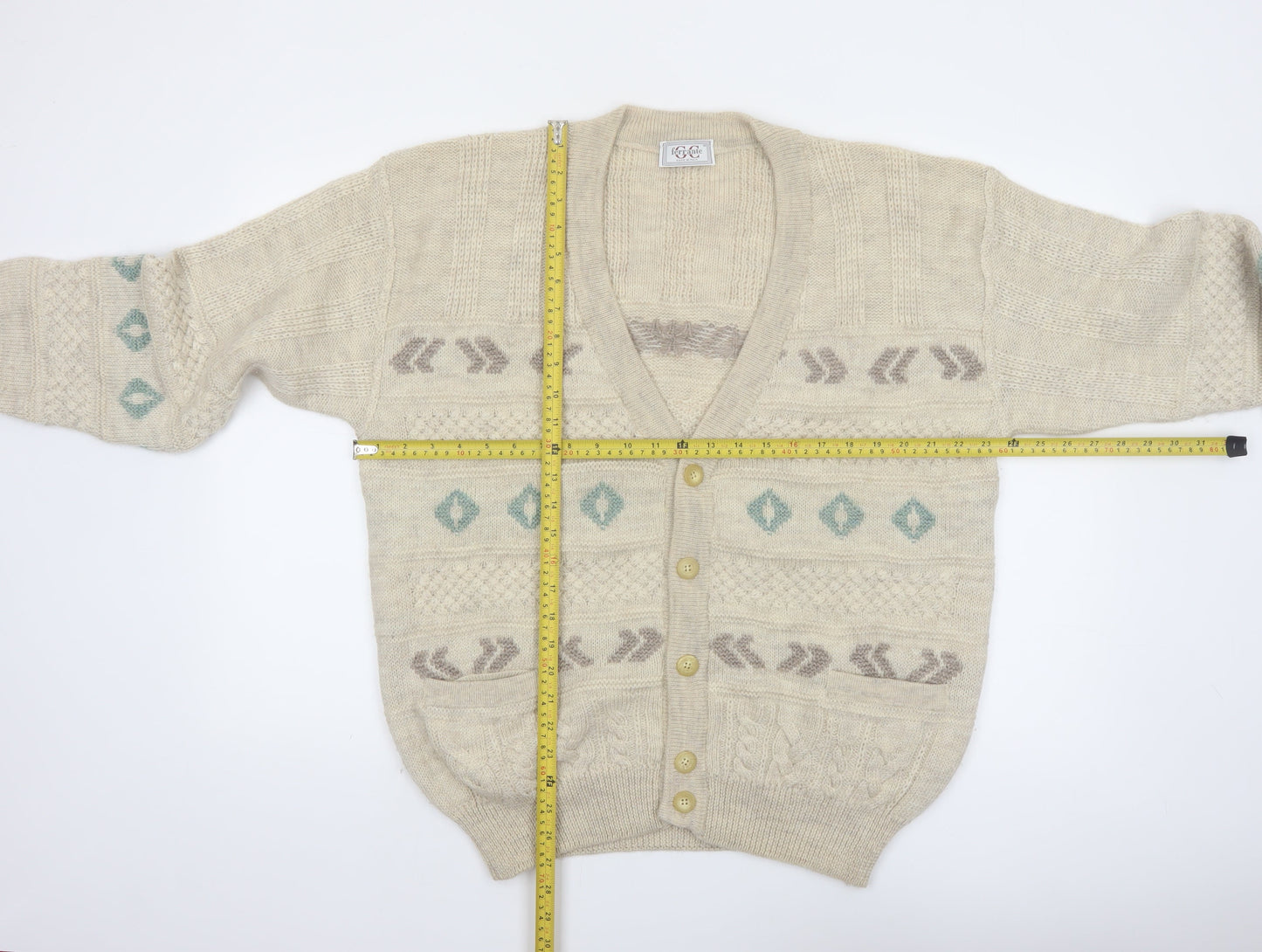 Ferrante Men's Beige Wool Alpaca Cable-Knit Cardigan XL