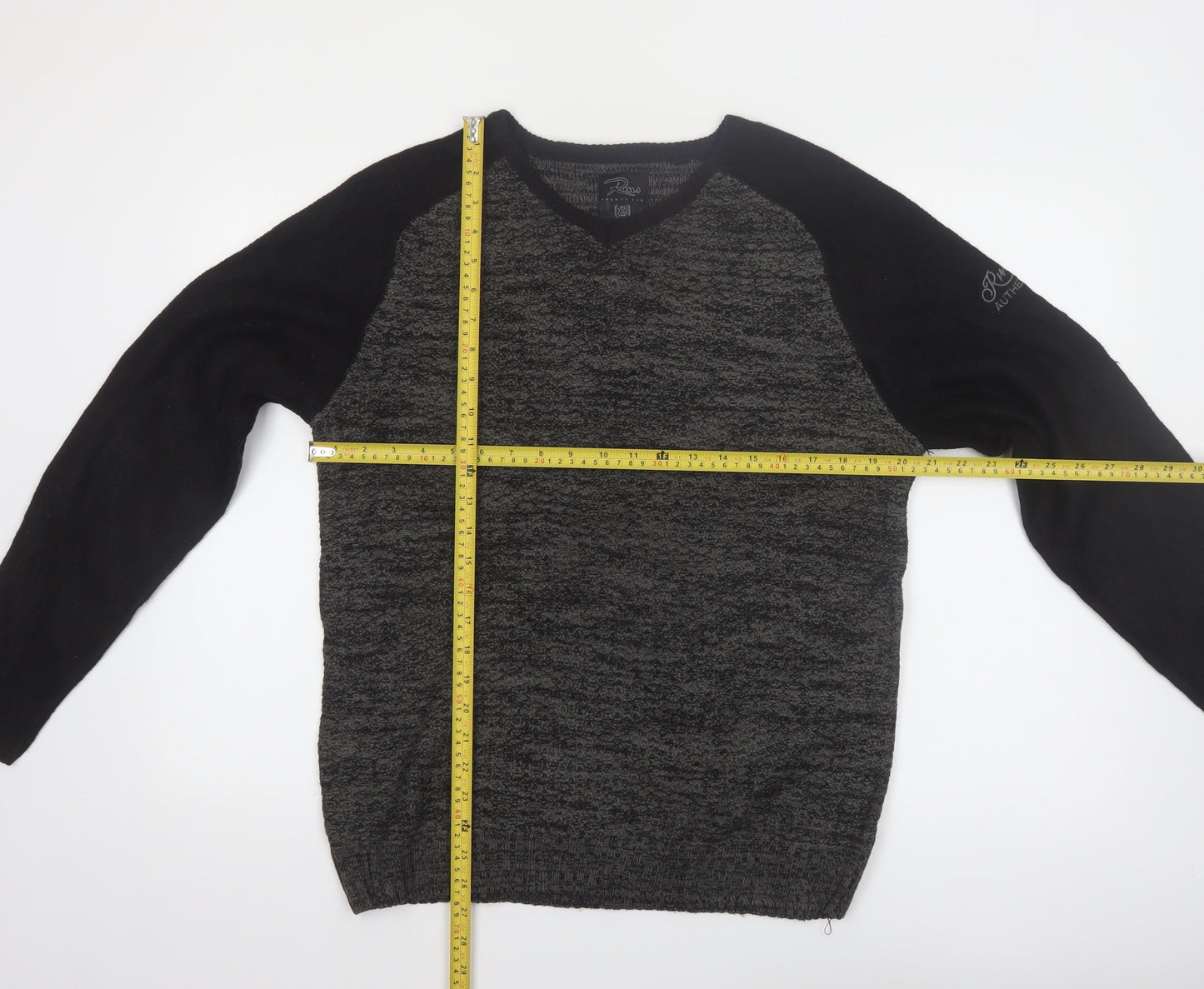 RMS Twenty Six Men's Black Grey V-Neck Pullover Jumper Size L