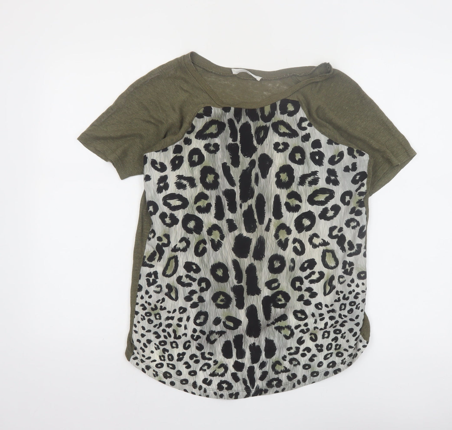 Zara Women Green Animal Print Short Sleeve T-Shirt Size S