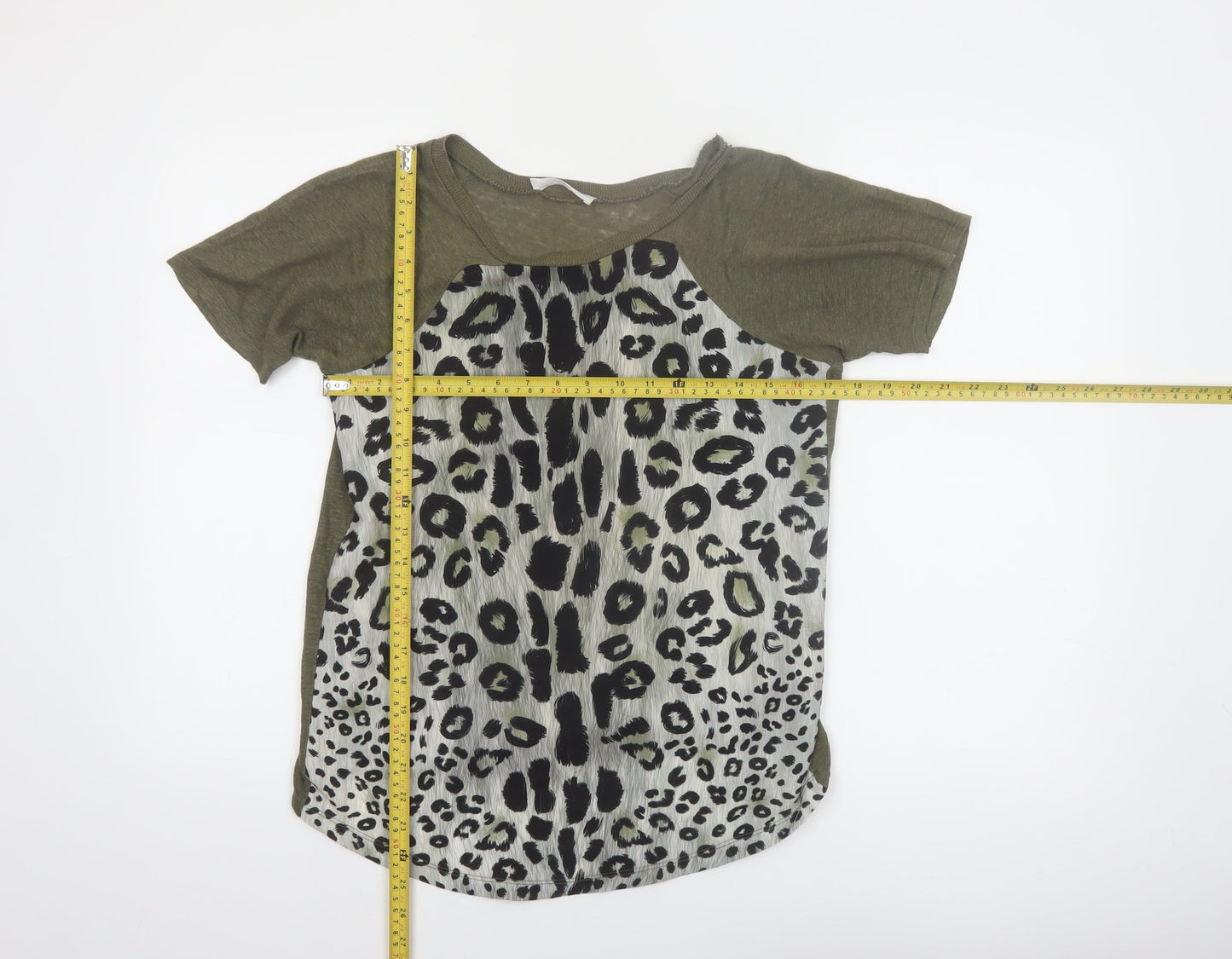 Zara Women Green Animal Print Short Sleeve T-Shirt Size S