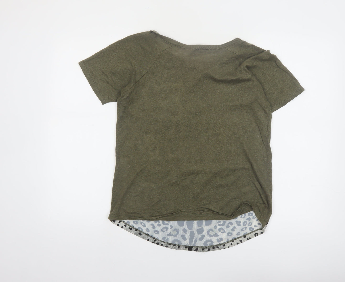 Zara Women Green Animal Print Short Sleeve T-Shirt Size S
