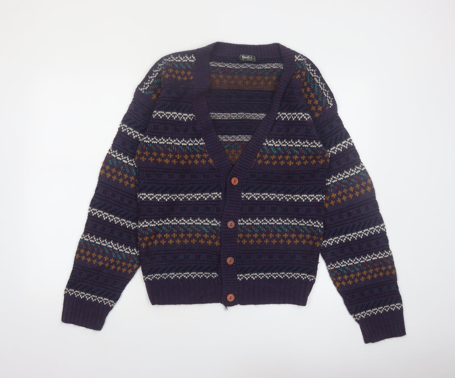 Van Cort Men's Blue Fair Isle Acrylic Cardigan Sweater S