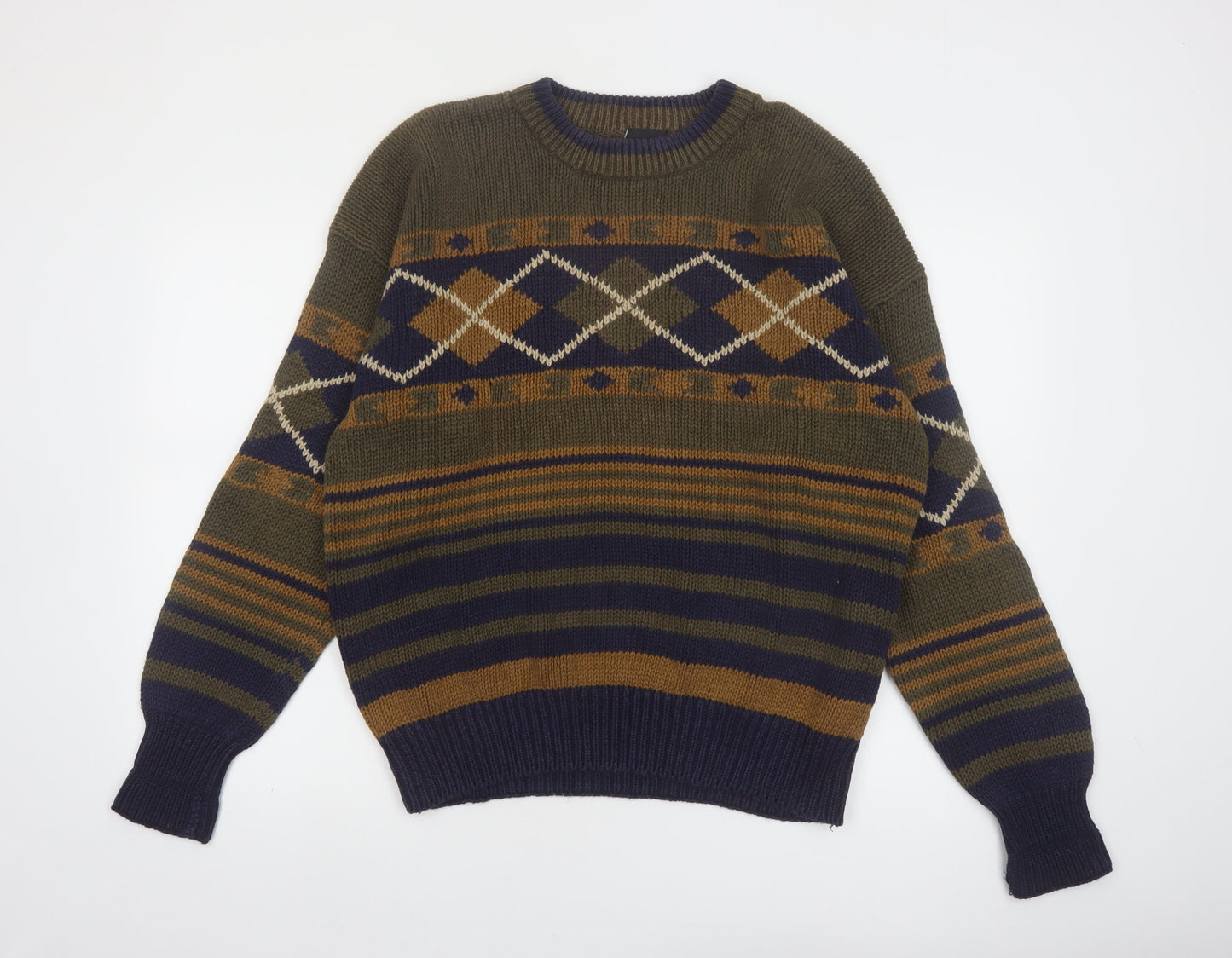 Structure Men's Multicoloured L Argyle Knit Pullover Jumper