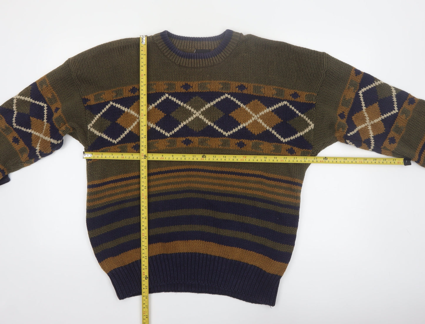 Structure Men's Multicoloured L Argyle Knit Pullover Jumper