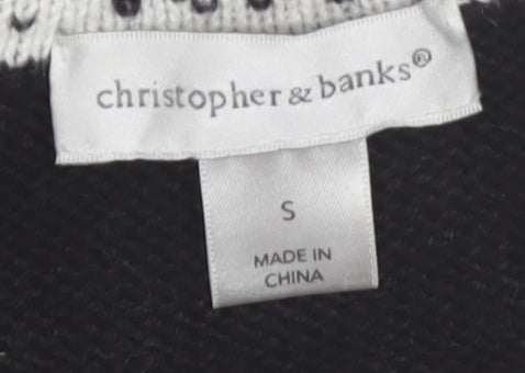 Christopher & Banks Women's Black Fair Isle 1/4 Zip Jumper Size S