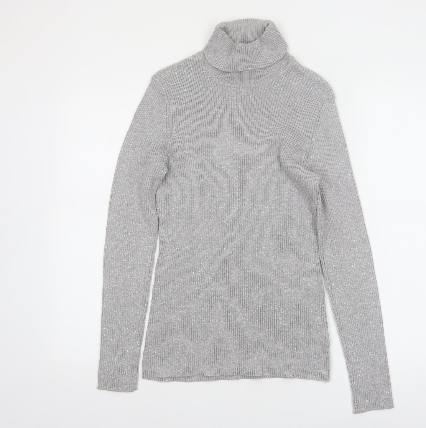 Basic Editions Women Grey Roll Neck Long Sleeve Knit Jumper Size L