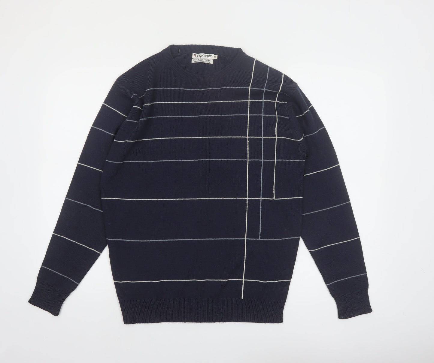 Rapidfire Men's Blue Striped Crew Neck Knit Jumper Size M
