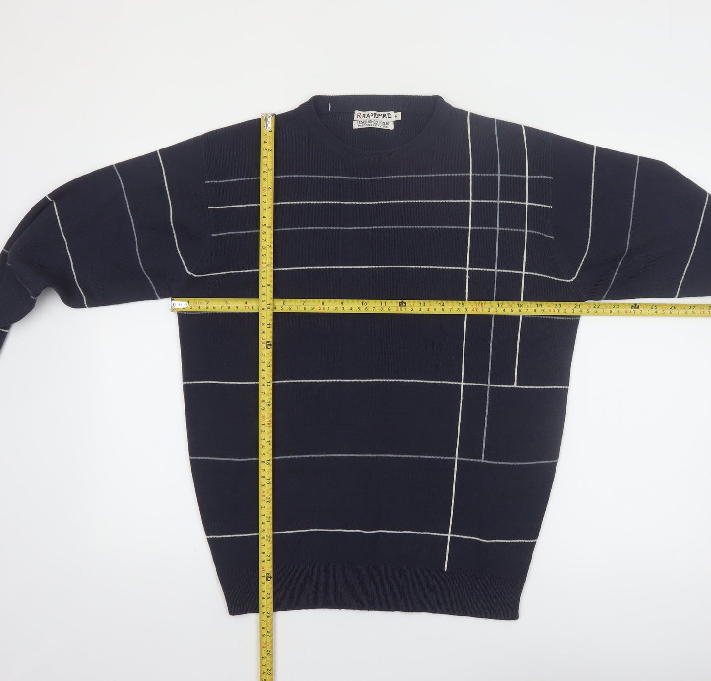 Rapidfire Men's Blue Striped Crew Neck Knit Jumper Size M