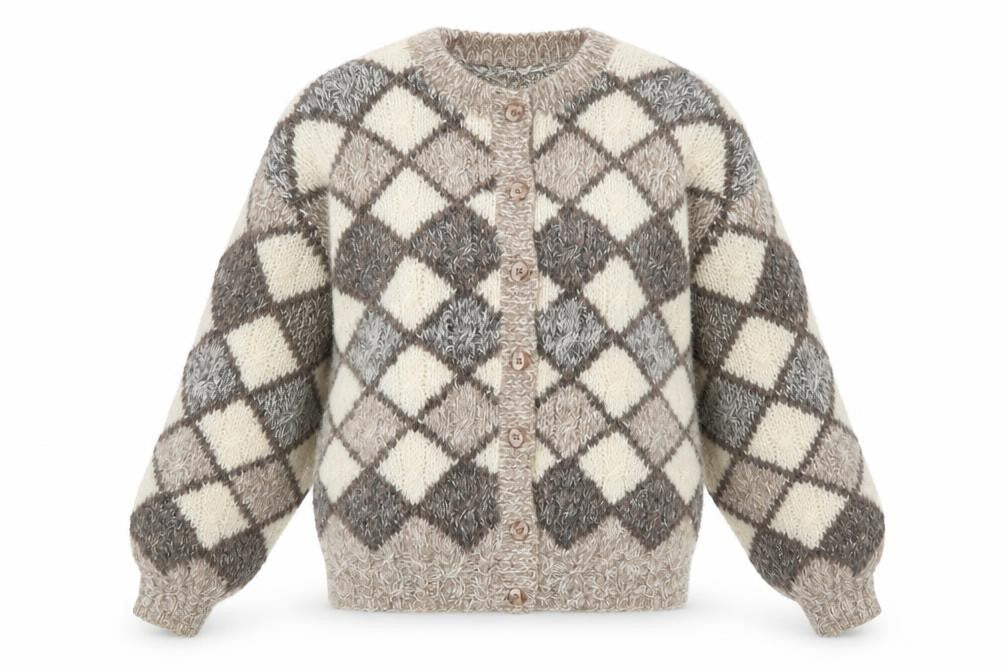 Concepts by Caren Women's Beige Argyle Knit Acrylic Cardigan Size S