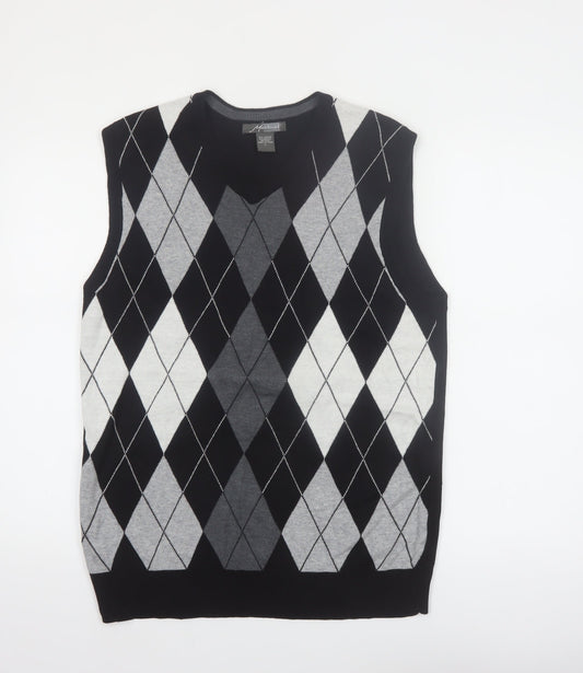 Method Men's Black Argyle V-Neck Sleeveless Vest Jumper L Cotton Blend