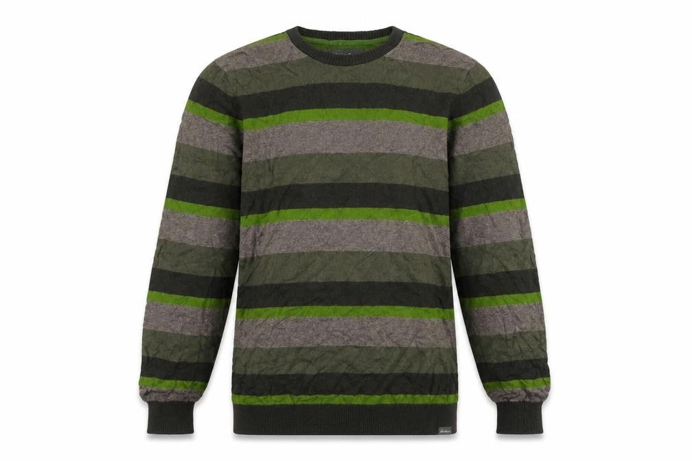 Eddie Bauer Men's Green Striped Crew Neck Cotton Wool Jumper L