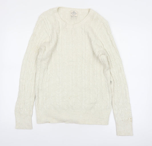 St John's Bay Women Ivory Cable-Knit Cotton Blend Jumper Size L