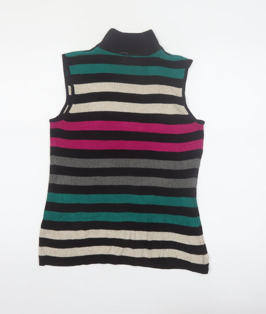 Dana Buchman Women’s Multicoloured Sleeveless Striped Roll Neck Top Size M