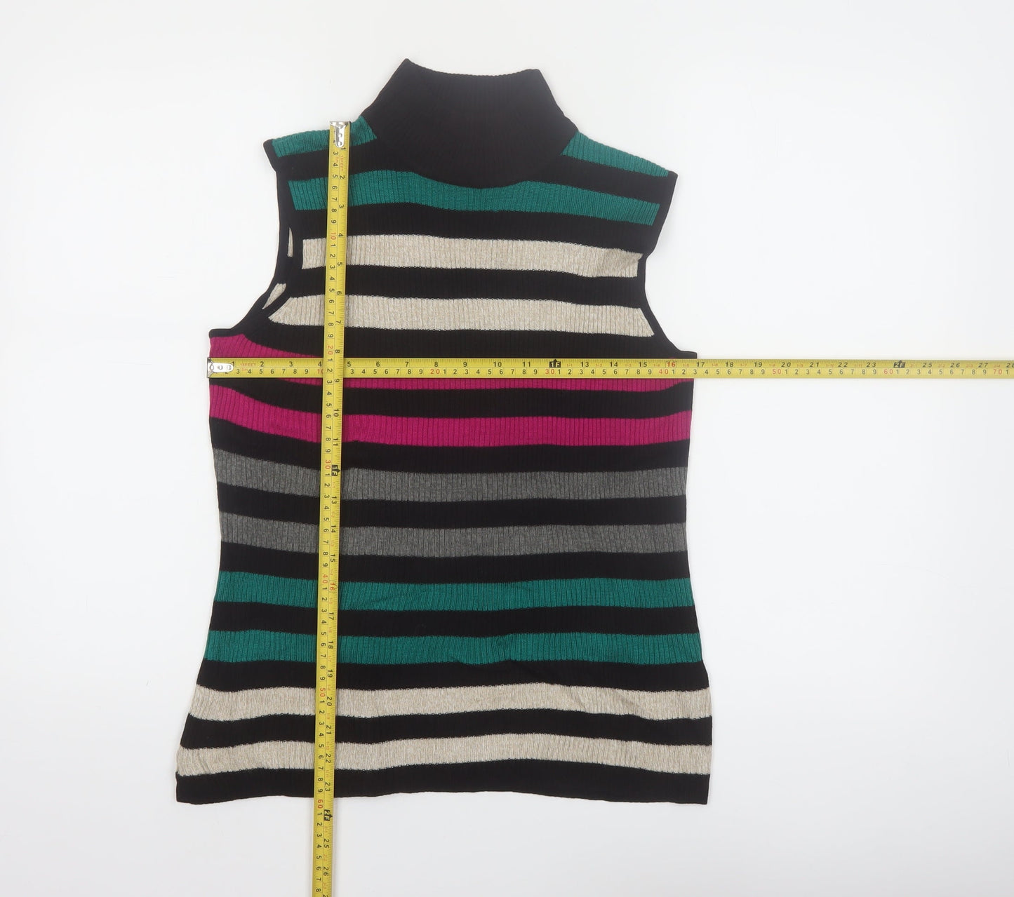 Dana Buchman Women’s Multicoloured Sleeveless Striped Roll Neck Top Size M