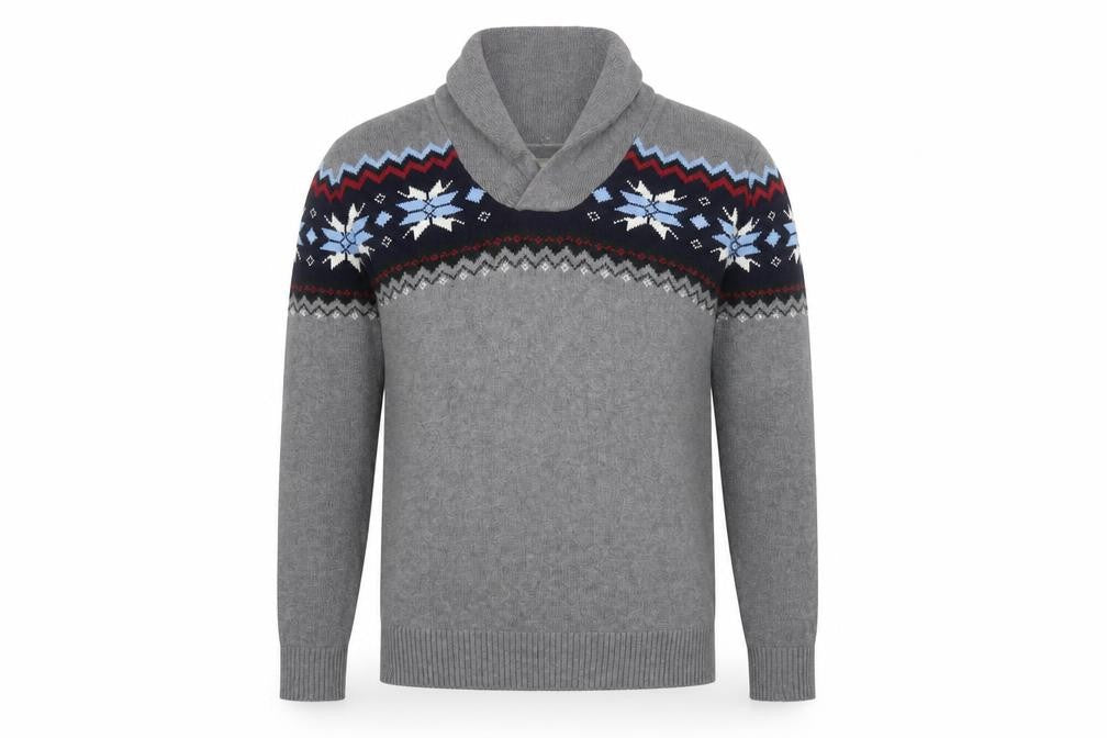 St John's Bay Men's Grey Fair Isle Roll Neck Cotton Pullover Jumper L