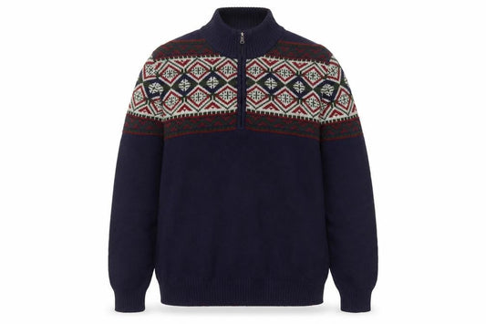 IZOD Men's Blue Fair Isle Half Zip Cotton Jumper Size L