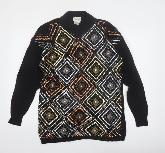 Eugenia by Angenie Womens Black Sequin Wool Blend 80s Jumper M
