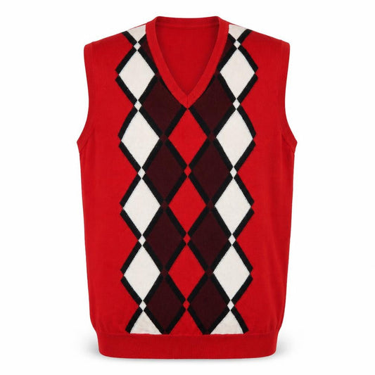 J. Lindeberg Mens Red Argyle Merino Wool V-Neck Golf Vest XL