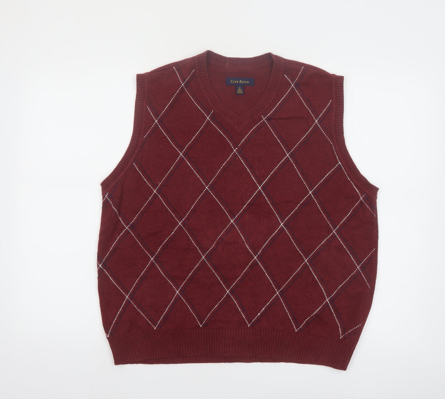 Club Room Men's Red Argyle Cotton Sleeveless V-Neck Sweater Vest M