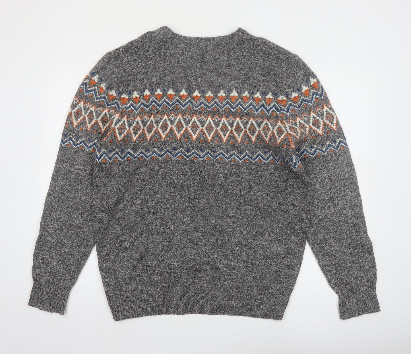 Urban Pipeline Men's Grey Fair Isle Wool Blend Pullover Jumper Size L