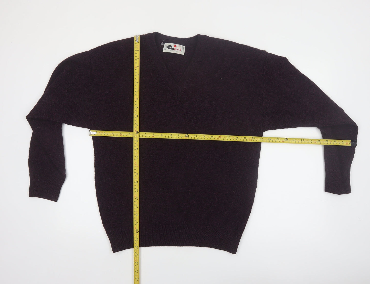 Cooper Monsieur Men's Purple Wool Blend V-Neck Jumper Size M