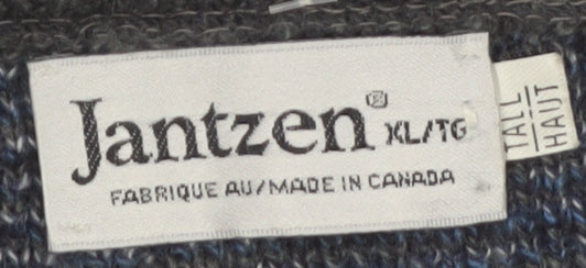 Jantzen Mens Blue Geometric Knit Pullover Jumper XL Tall Wool Blend