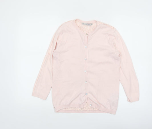 Zara Women Pink Lace Knit Cardigan L Lightweight Classic Style