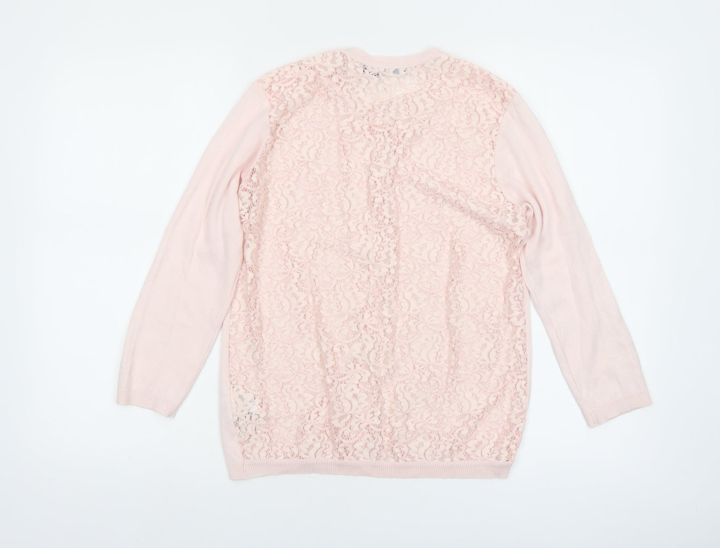 Zara Women Pink Lace Knit Cardigan L Lightweight Classic Style