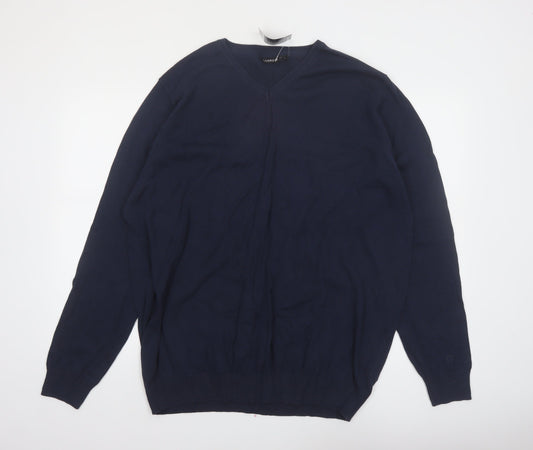 Livergy Men Blue 2XL Cotton V-Neck Pullover Jumper