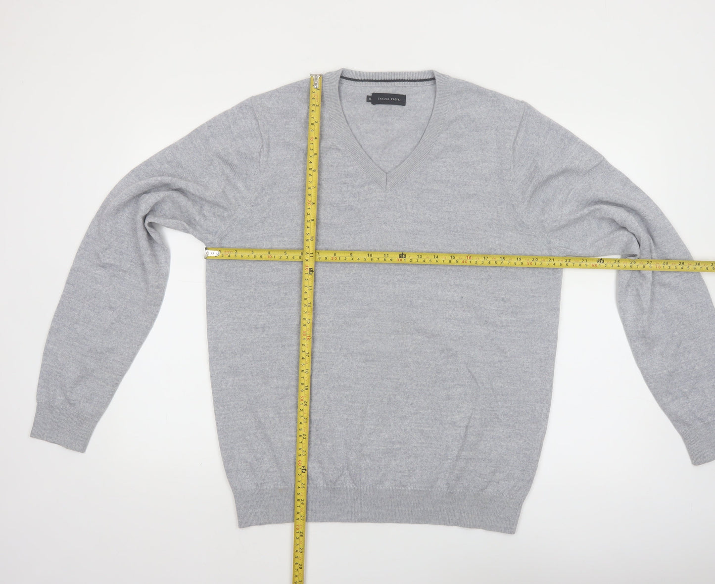 Casual Friday Men’s Grey XL V-Neck Wool Blend Jumper