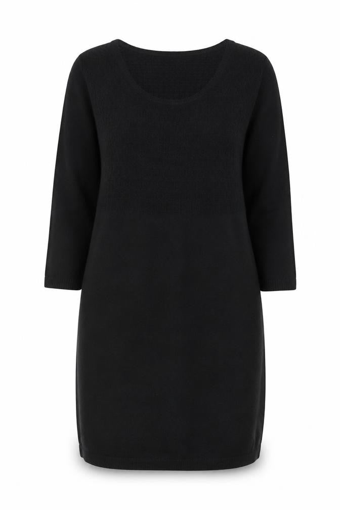 Kew 159 Women's Black Knit Shift Dress M 3/4 Sleeve Scoop Neck