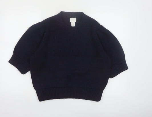 H&M Women’s Blue Puff Sleeve Knit Pullover Jumper Size 8