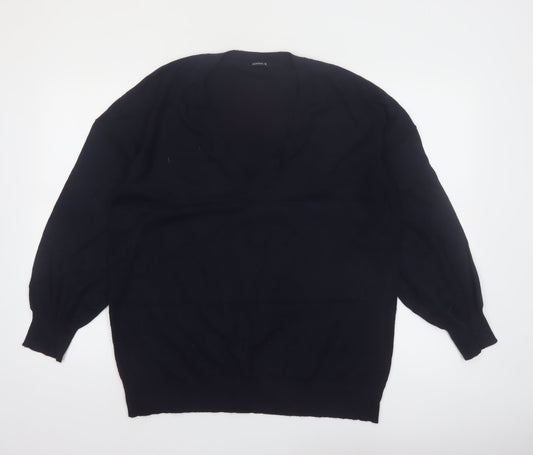 Roman Women Black V-Neck Long Sleeve Pullover Jumper Size 18