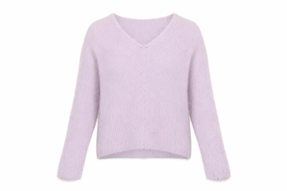 Atmosphere Women Lilac V-Neck Fluffy Knit Jumper Size S 6/8