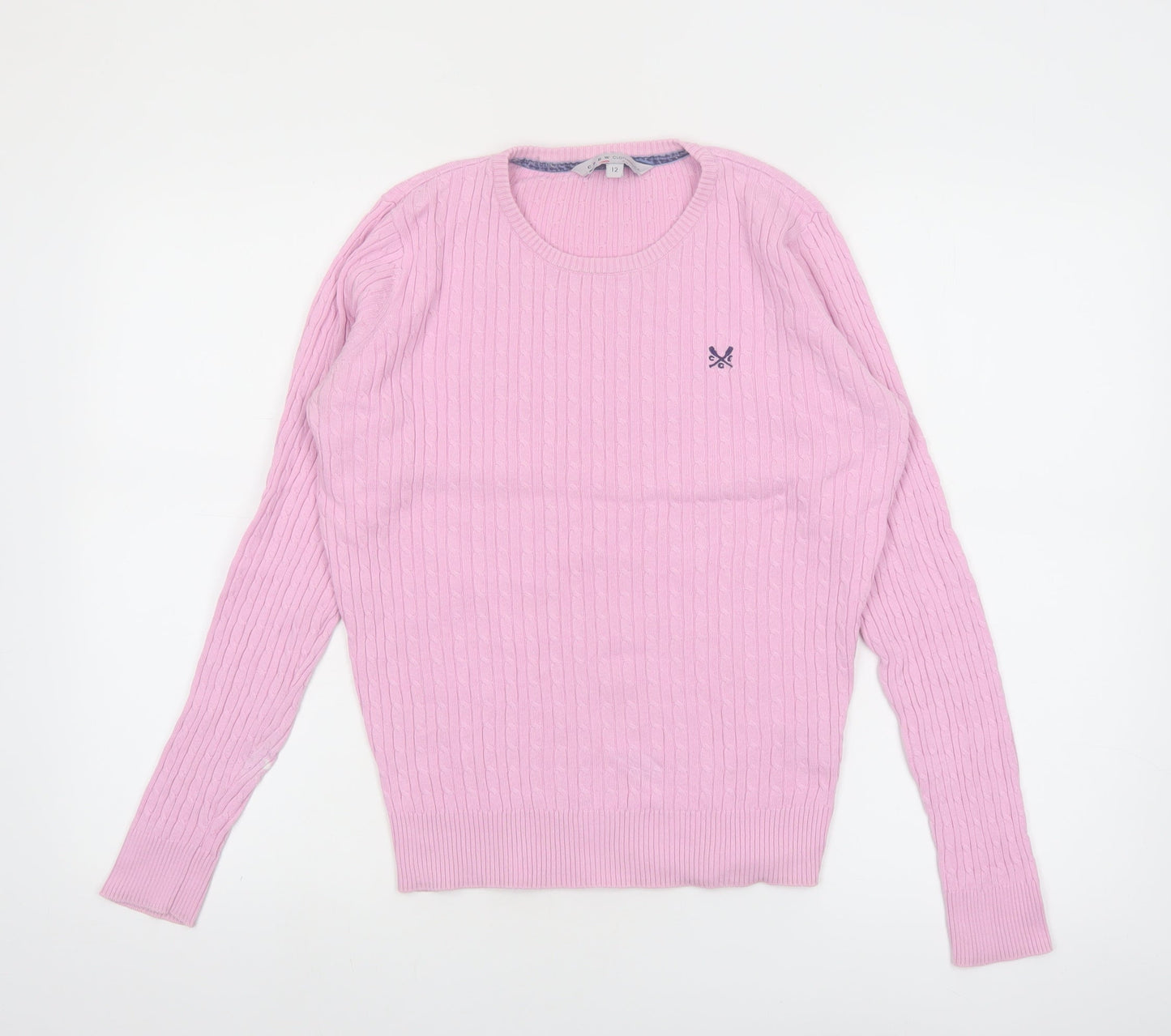 Crew Clothing Co. Women's Pink Cotton Cable Knit Jumper Size 12