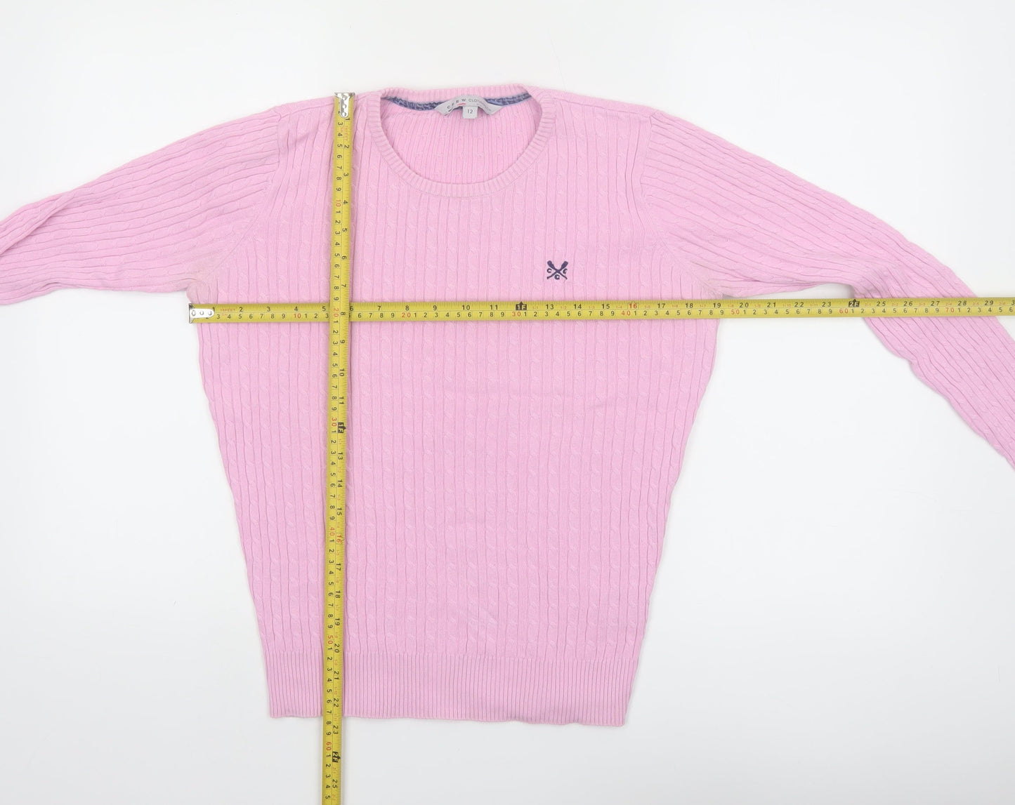 Crew Clothing Co. Women's Pink Cotton Cable Knit Jumper Size 12