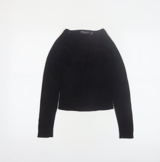 Brave Soul Women Black XS V-Neck Ribbed Knit Pullover Jumper