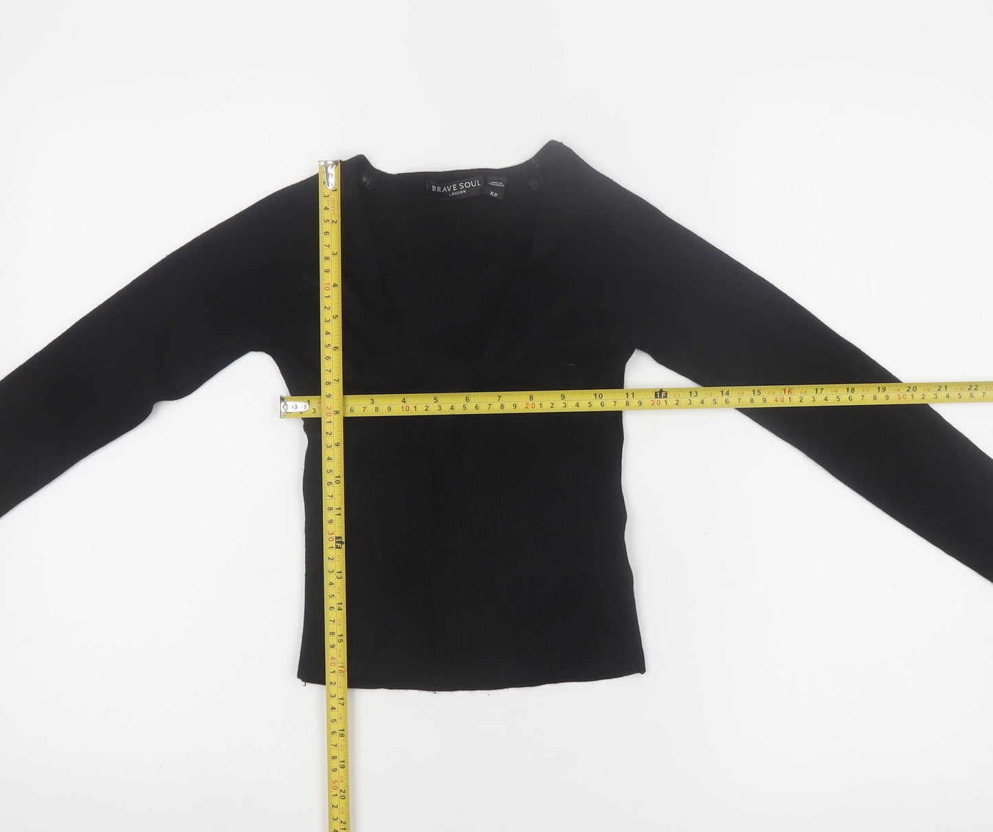 Brave Soul Women Black XS V-Neck Ribbed Knit Pullover Jumper