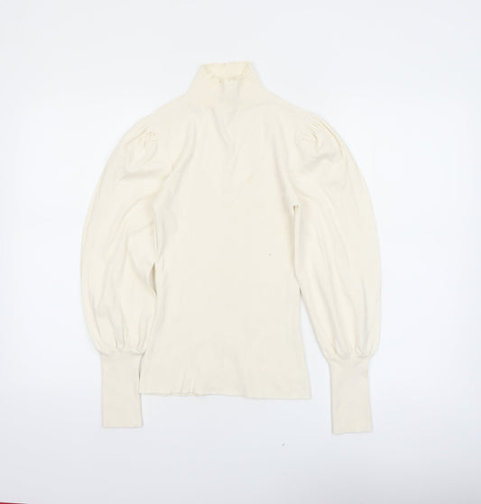 River Island Women’s Ivory Roll Neck Puff Sleeve Jumper Size 12
