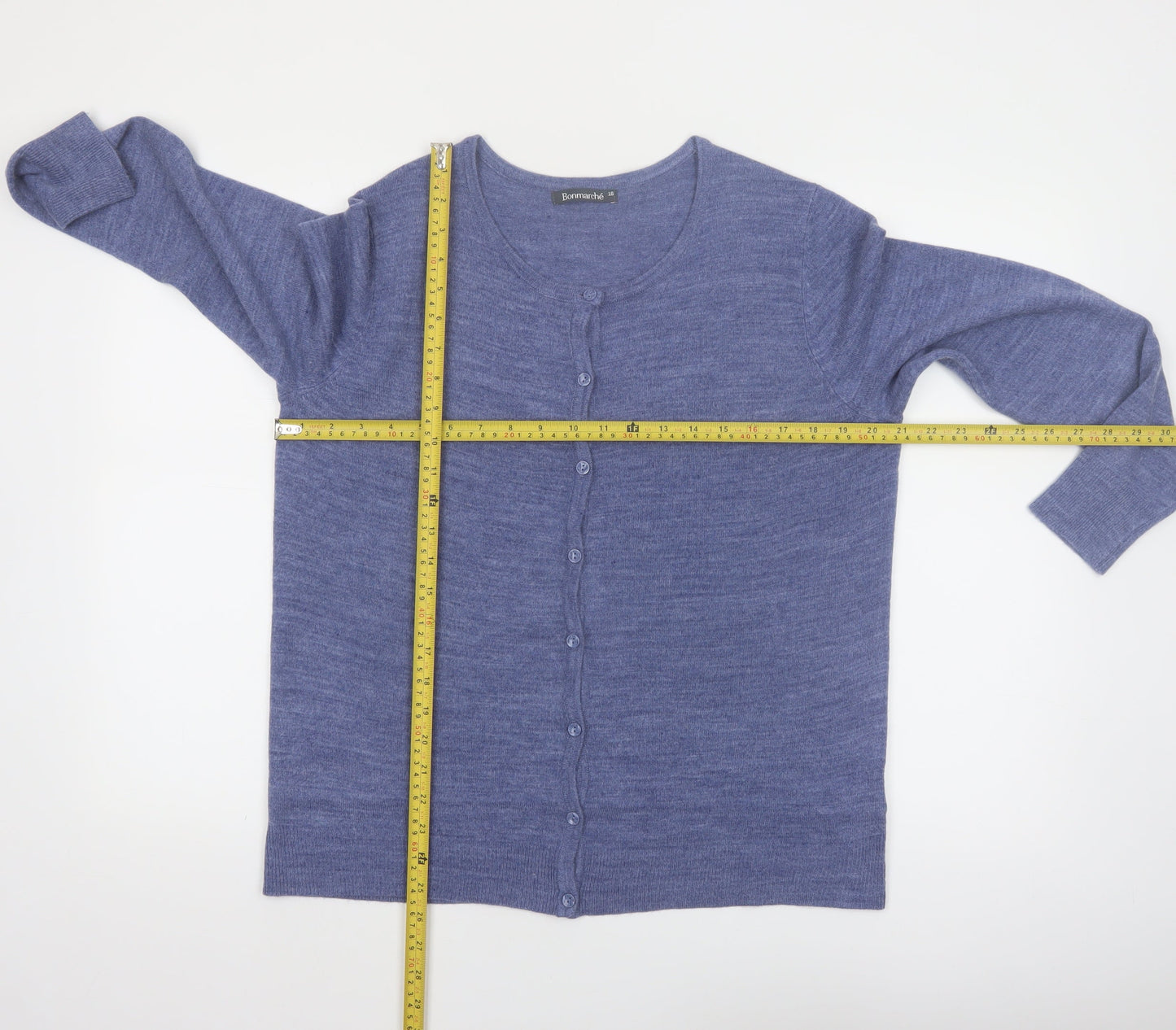 Bonmarché Women's Blue Acrylic Button Cardigan Size 16