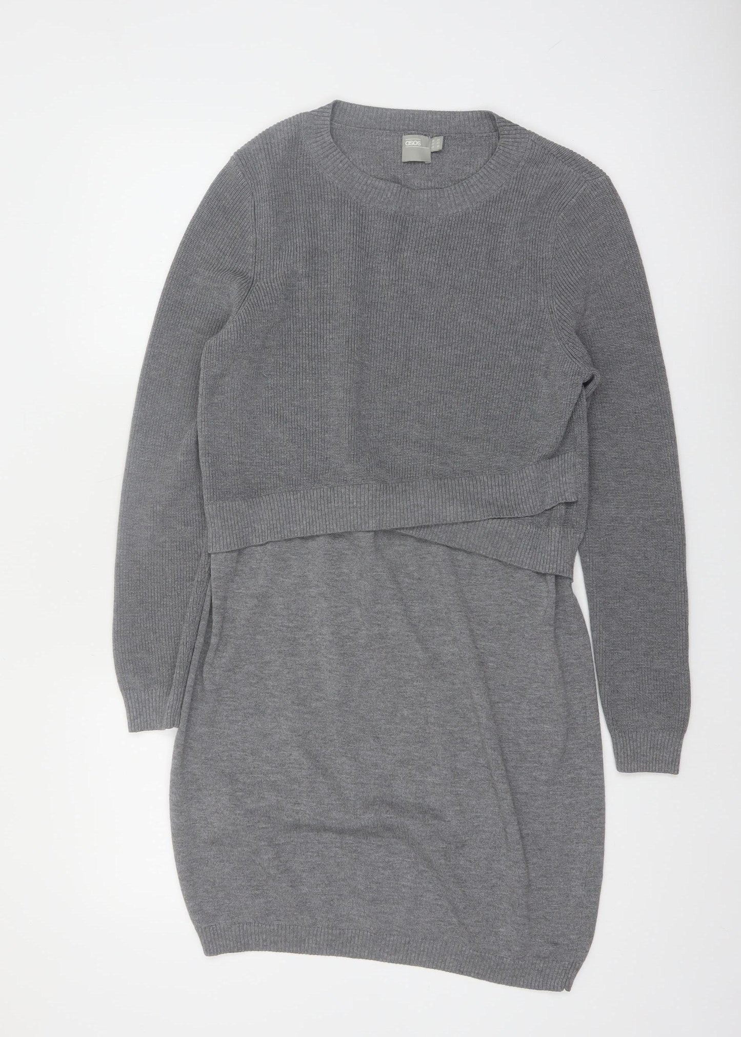 ASOS Women’s Grey Knit Jumper Dress Size 14 Long Sleeve