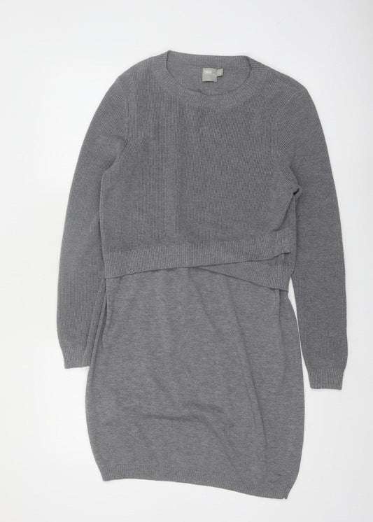 ASOS Women’s Grey Knit Jumper Dress Size 14 Long Sleeve