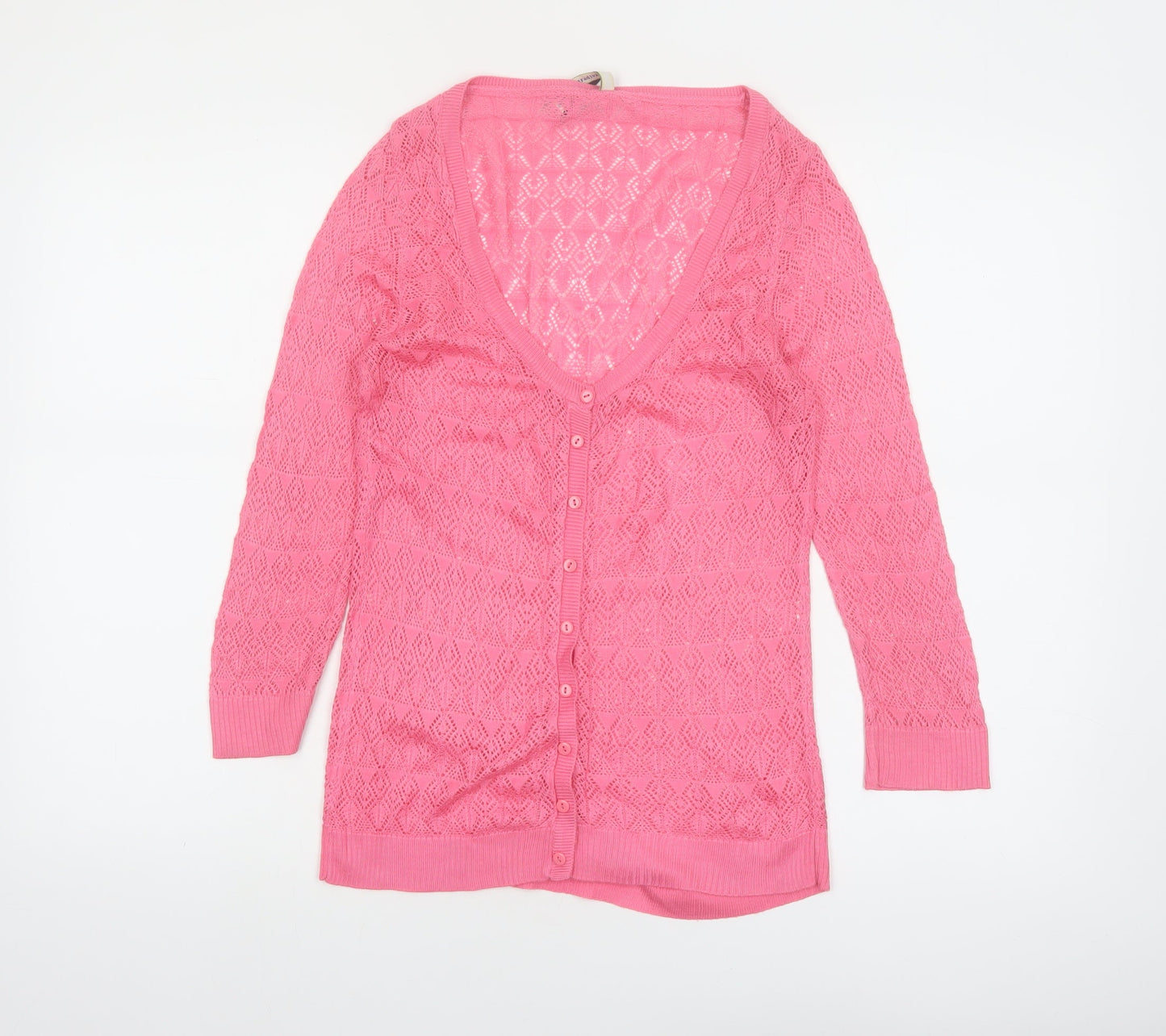 Stradivarius Women’s Pink V-Neck Open Knit Cardigan Size 12
