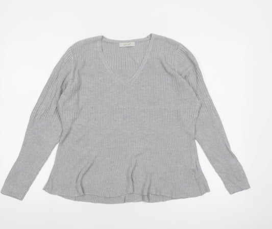 Marks and Spencer Women’s Grey V-Neck Ribbed Knit Jumper Size 16