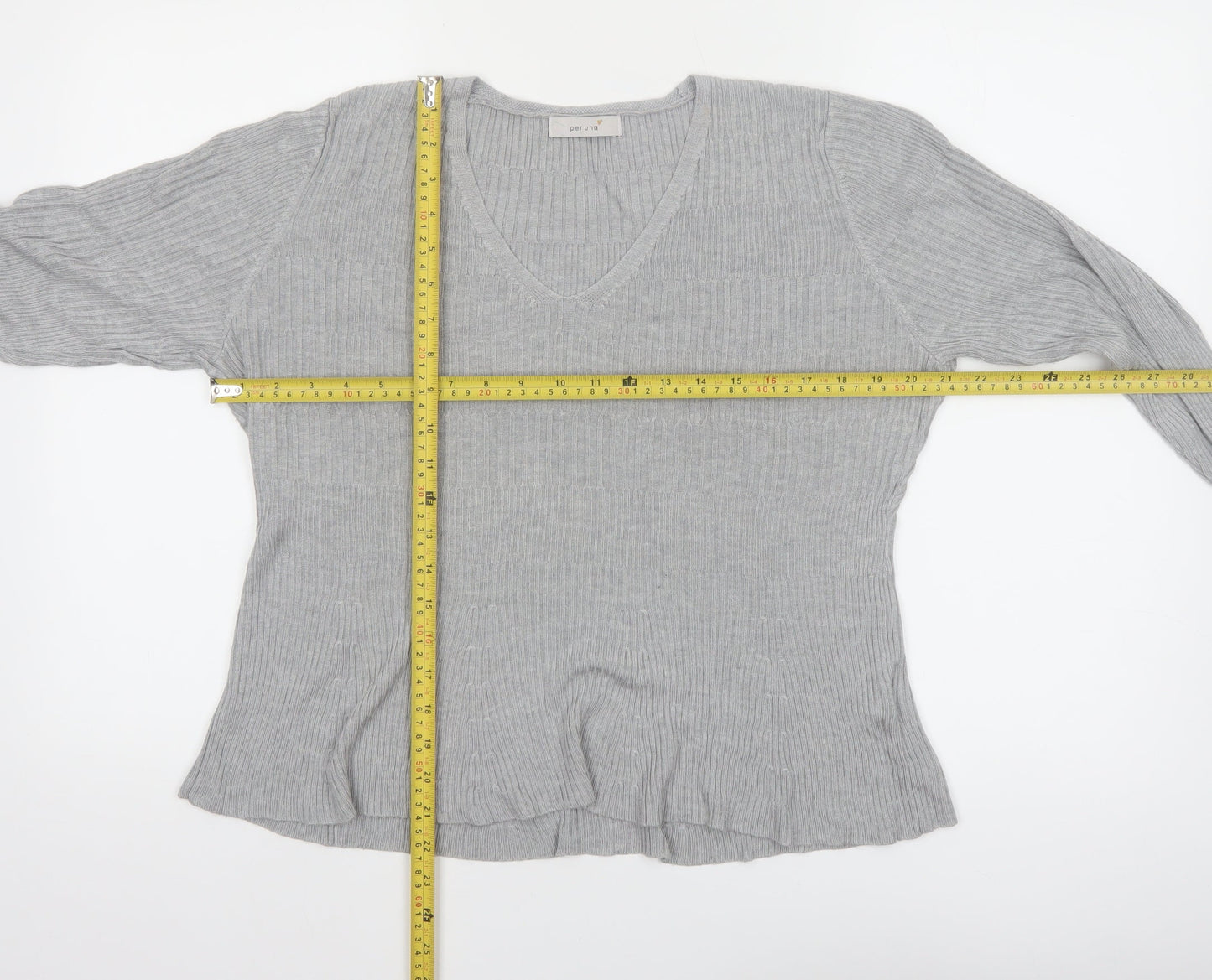 Marks and Spencer Women’s Grey V-Neck Ribbed Knit Jumper Size 16