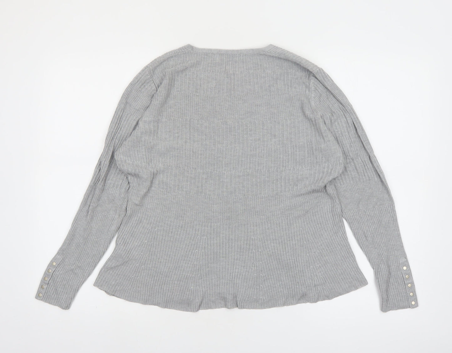 Marks and Spencer Women’s Grey V-Neck Ribbed Knit Jumper Size 16